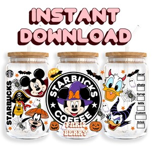 Spooky Mouse Coffee, confezioni da 16 once, personaggi, cartoni animati, Natale, Halloween, PNG, Tumbler Libbey Glass Wrap Design / Download digitale istantaneo