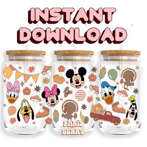 Thanksgiving Mouse, involucri da 16 once, cartoni animati, personaggi, Natale, Halloween, PNG, Tumbler Libbey Glass Wrap Design / Download digitale istantaneo