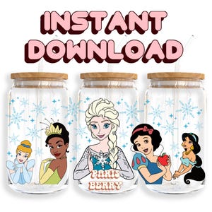 Magical Princesses, 16oz Wraps, Cartoon, Characters, Christmas, Halloween, PNG, Tumbler Libbey Glass Wrap Design | Instant Digital Download