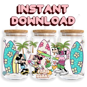 Summer Mouse Friends, 16oz Wrap, Cartoon, Characters, Christmas, Halloween, PNG, Tumbler Libbey Glass Wrap Design | Instant Digital Download