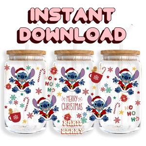 Carino Natale blu, involucri da 16 once, cartoni animati, personaggi, Babbo Natale, Halloween, PNG, Tumbler Libbey Glass Wrap Design / Download digitale istantaneo