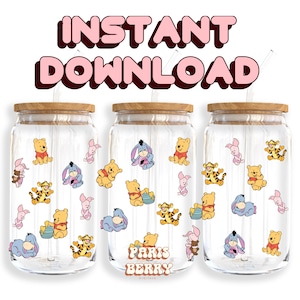 Honey Bear Patterns, 16oz Wraps, Cartoon, Characters, Christmas, Halloween, PNG, Tumbler Libbey Glass Wrap Design | Instant Digital Download