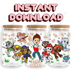 Puppy Patrol Friends, 16 Unzen Wraps, Cartoon, Charakter, Weihnachten, Halloween, PNG, Tumbler Libbey Glass Wrap Design | Sofortiger digitaler Download