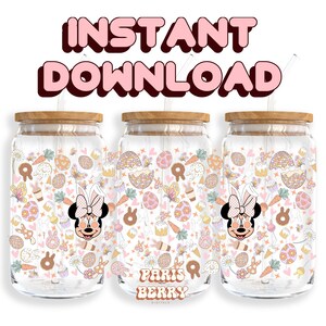Cute Mouse Bunny, 16oz Wraps, Cartoon, Characters, Christmas, Halloween, PNG, Tumbler Libbey Glass Wrap Design | Instant Digital Download