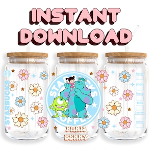 Cute Monster Coffee, 16oz Wraps, Characters, Cartoon, Christmas, Halloween, PNG, Tumbler Libbey Glass Wrap Design | Instant Digital Download
