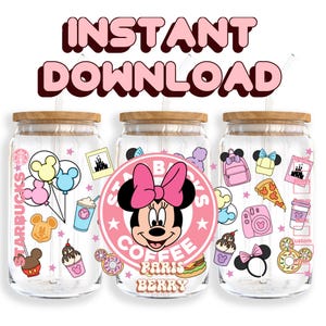 Cute Pink Mouse, 16oz Wraps, Cartoon, Characters, Christmas, Halloween, PNG, Tumbler Libbey Glass Wrap Design | Instant Digital Download