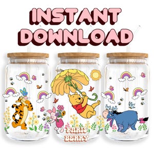 Honey Bear & Friends, 16oz Wraps, Cartoon, Character, Christmas, Halloween, PNG, Tumbler Libbey Glass Wrap Design | Instant Digital Download
