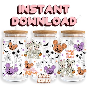 Spooky Mouse Season, 16oz Wrap, Cartoon, Characters, Christmas, Halloween, PNG, Tumbler Libbey Glass Wrap Design | Instant Digital Download