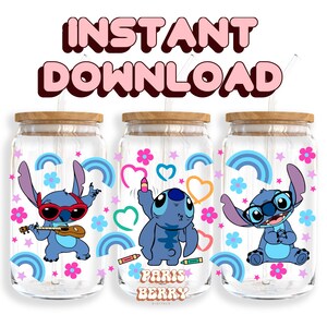 Cute Blue Playtime, 16oz Wraps, Cartoon, Characters, Christmas, Halloween, PNG, Tumbler Libbey Glass Wrap Design | Instant Digital Download