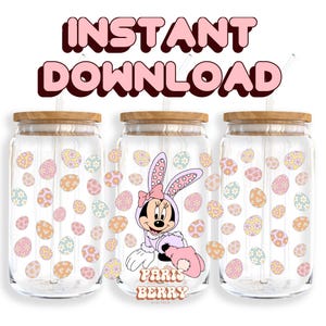 Cute Bunny Mouse, 16oz Wraps, Cartoon, Characters, Christmas, Halloween, PNG, Tumbler Libbey Glass Wrap Design | Instant Digital Download