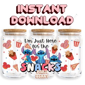 Cute Blue Snacks, 16oz Wraps, Cartoon, Characters, Christmas, Halloween, PNG, Tumbler Libbey Glass Wrap Design | Instant Digital Download