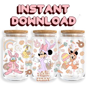 Bunny Mouse & Friends, 16oz Wrap, Cartoon, Character, Christmas, Halloween, PNG, Tumbler Libbey Glass Wrap Design | Instant Digital Download
