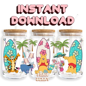 Honey Bear Summer, 16oz Wraps, Cartoon, Characters, Christmas, Halloween, PNG, Tumbler Libbey Glass Wrap Design | Instant Digital Download