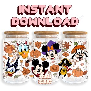 Spooky Mouse & Friends, involucro da 16 once, cartone animato, personaggio natalizio, Halloween, PNG, design per involucri in vetro Libbey Tumbler / download digitale istantaneo