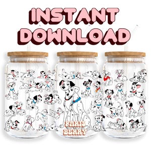 101 Cute Dalmatians, 16oz Wraps, Characters, Cartoon, Christmas, Halloween, PNG, Tumbler Libbey Glass Wrap Design | Instant Digital Download