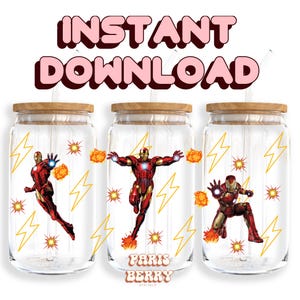 Iron Comic Book Man, 16oz Wraps, Characters, Cartoon, Christmas, Halloween, PNG, Tumbler Libbey Glass Wrap Design | Instant Digital Download