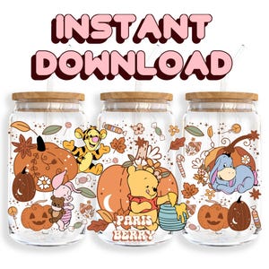 Honey Bear Pumpkin, 16oz Wraps, Characters, Cartoon, Christmas, Halloween, PNG, Tumbler Libbey Glass Wrap Design | Instant Digital Download