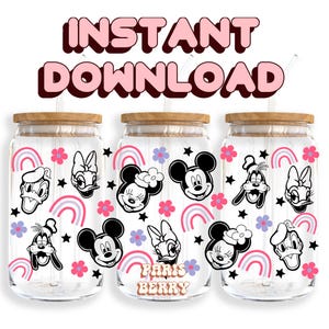 Rainbow Mouse & Friends, 16oz Wraps, Cartoon, Characters, Christmas, Halloween, Tumbler Libbey Glass Wrap Design | Instant Digital Download