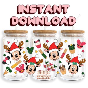 Snack per le feste Topolino, involucri da 16 once, personaggi, cartoni animati, Natale, Halloween, PNG, Tumbler Libbey Glass Wrap Design / Download digitale istantaneo