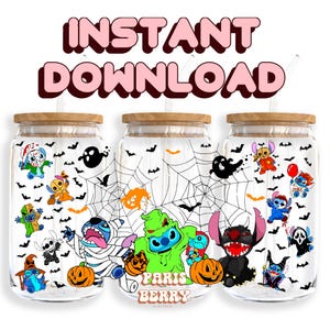 Cute Spooky Friends, 16oz Wraps, Characters, Cartoon, Christmas, Halloween, PNG, Tumbler Libbey Glass Wrap Design | Instant Digital Download