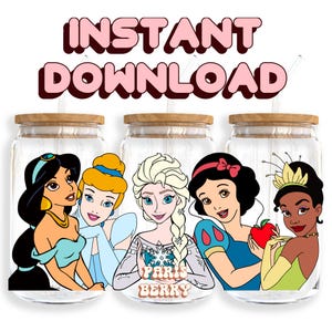 Magical Princesses, 16oz Wraps, Cartoon, Characters, Christmas, Halloween, PNG, Tumbler Libbey Glass Wrap Design | Instant Digital Download