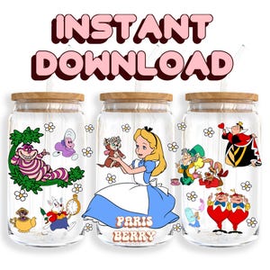 Princess Wonderland, 16oz Wraps, Characters, Cartoon, Christmas, Halloween, PNG, Tumbler Libbey Glass Wrap Design | Instant Digital Download