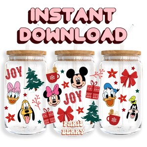 Christmas Joy Mouse & Friends, 16oz Wraps, Cartoon, Characters, Halloween, PNG, Tumbler Libbey Glass Wrap Design | Instant Digital Download