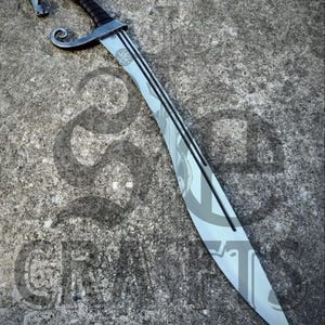 Espada de acero D2 puro, espada falcata, falcata circasiana, falcata ibérica, falcata de Alejandro Magno con funda de cuero
