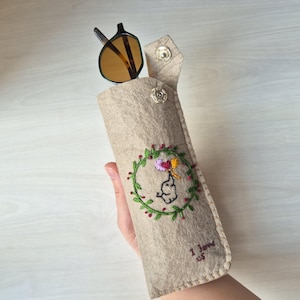 Elephant Embroidered Glasses Case, Soft Felt Padded Eyeglasses Case