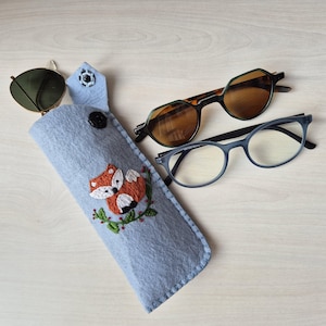 Fox Embroidered Glasses Case, Soft Felt Padded Eyeglasses Case
