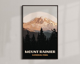Mount Rainier National Park - vintage reizen poster - INSTANT DOWNLOAD - Washington - Pacific Northwest - digitale retro kunst