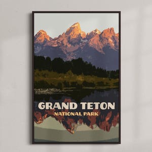 Parc national de Grand Teton - Poster vintage de voyage - TÉLÉCHARGEMENT IMMÉDIAT - Parcs nationaux des monuments américains - Wyoming - Art numérique rétro