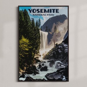 Parc national de Yosemite - Poster vintage de voyage - TÉLÉCHARGEMENT IMMÉDIAT - Monuments américains - The Mist Trail - Art numérique rétro