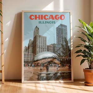 Chicago - Poster vintage da viaggio - DOWNLOAD IMMEDIATO - Città americane - Millennium Park - Arte retrò digitale