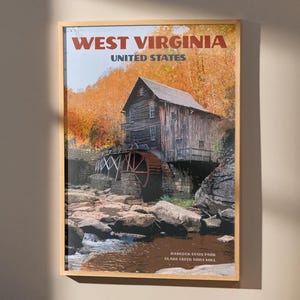 Virginia Occidental - Póster de viaje vintage - Monumentos estadounidenses - Molino Creek en otoño - Lámina de arte mural retro