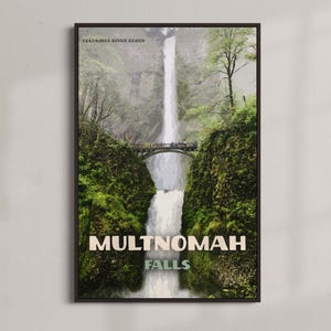 Multnomah Falls - Reise-Weinlese-Plakat - INSTANT DOWNLOAD - columia Gorge, Oregon - pazifischer Nordwesten - digitale Retro Kunst