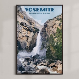 Parc national de Yosemite - Poster vintage de voyage - TÉLÉCHARGEMENT IMMÉDIAT - Monuments américains - Yosemite Falls - Art numérique rétro