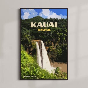 Kauai Hawaii Wasserfall - Reise Vintage Poster - SOFORTIGER DOWNLOAD - Amerikanische Wahrzeichen - Wailua Falls - Digitale Retro Kunst