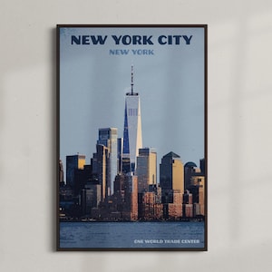 New York City - Travel Vintage Poster - INSTANT DOWNLOAD - American Landmarks - One World Trade Center - Manhattan - Digital Retro Art