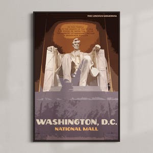 Lincoln Memorial - Poster vintage da viaggio - DOWNLOAD IMMEDIATO - Monumenti americani - Washington, D.C. National Mall - Arte retrò digitale