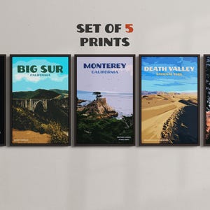 Kalifornien Wahrzeichen - 5er Set - Vintage Reise Poster - SOFORTIGER DOWNLOAD - Amerikanische Staaten - Digitale Retro Kunst