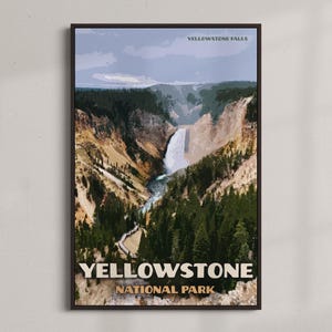 Parque Nacional de Yellowstone - Cartaz de viagem vintage - DOWNLOAD INSTANTÂNEO - Marcos americanos - Yellowstone Falls - Arte retrô digital