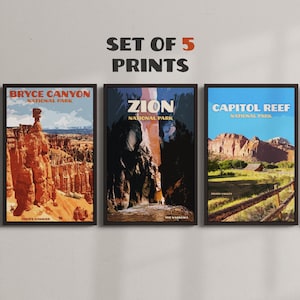 Utah Mighty Five National Parks - conjunto de 5 - Cartazes de viagem vintage - DOWNLOAD INSTANTÂNEO - Parques nacionais americanos - Arte retrô digital