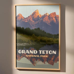 Grand Teton National Park - Poster di viaggio vintage - Parchi nazionali americani - Wyoming - Stampa artistica da parete retrò