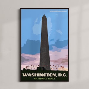Monumento a Washington - Poster vintage da viaggio - DOWNLOAD IMMEDIATO - Monumenti americani - Washington, D.C. National Mall - Arte retrò digitale
