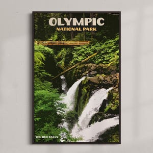 Olympischer Nationalpark - Reise-Weinlese-Plakat - INSTANT DOWNLOAD - Washington - Sol Duc Falls - pazifischer Nordwesten - Digital Retro Art