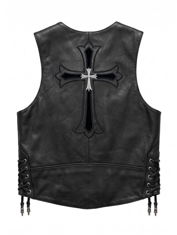 Chrome Hearts Inspired Black Leather Vest - Etsy Denmark