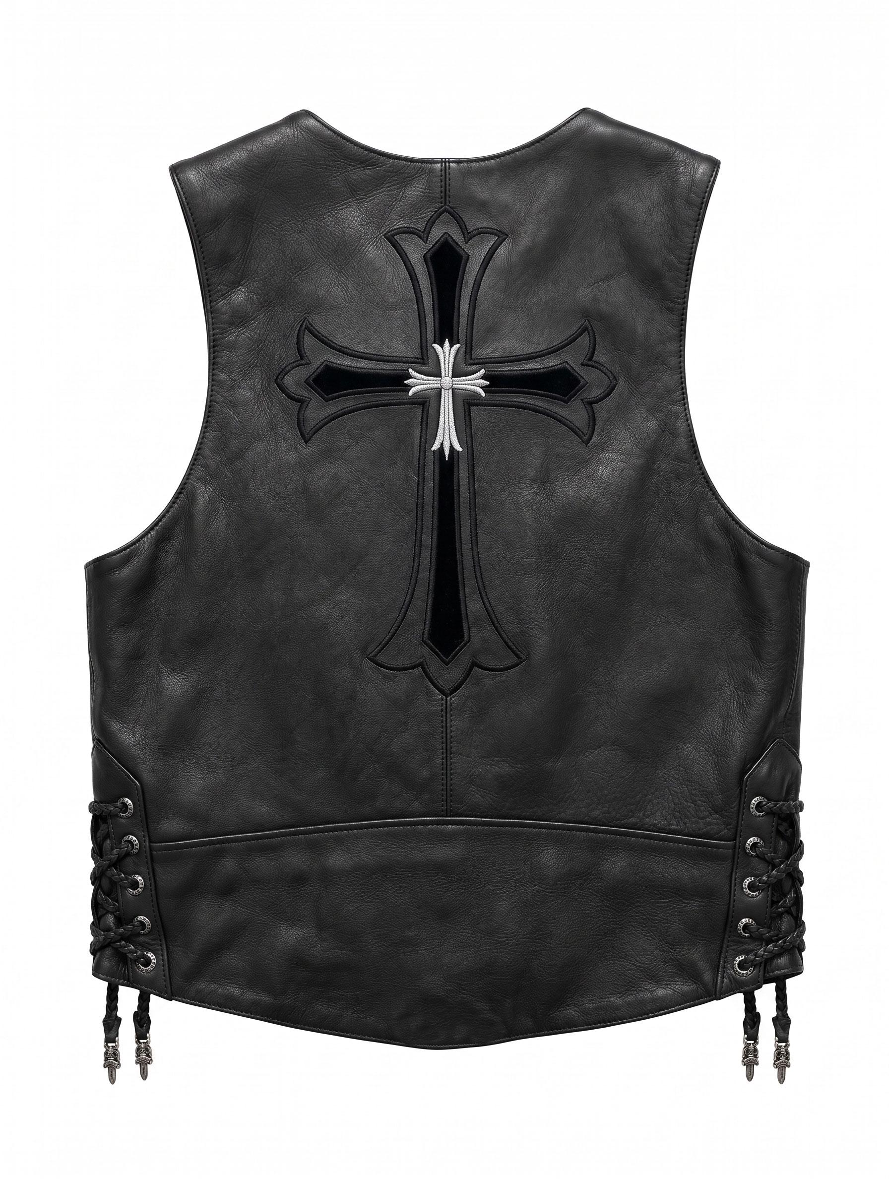 Chrome Hearts Inspired Black Leather Vest - Etsy Denmark
