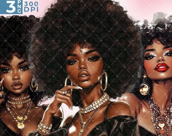 Afro Black Women Bundle, Black Women, Png Black Girl, Black Girl Magic, Afro Woman, Melanin Queen, Black Girl Magic, Sublimation
