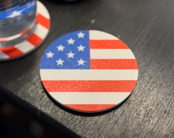 Vollfarbige Untersetzer der amerikanischen Flagge | Set mit 6 Vaterländischen Getränkehaltern | Vierter Juli Wohnkultur | Untersetzer aus Kunststoff mit rutschfestem Kork